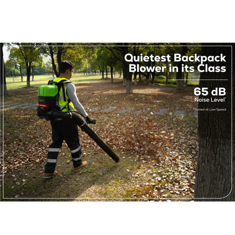 Soplador de mochila de dos puertos Greenworks Optimus 82V 755 CFM con (2) baterías de 8 Ah y cargador de dos puertos | BB361-82DP