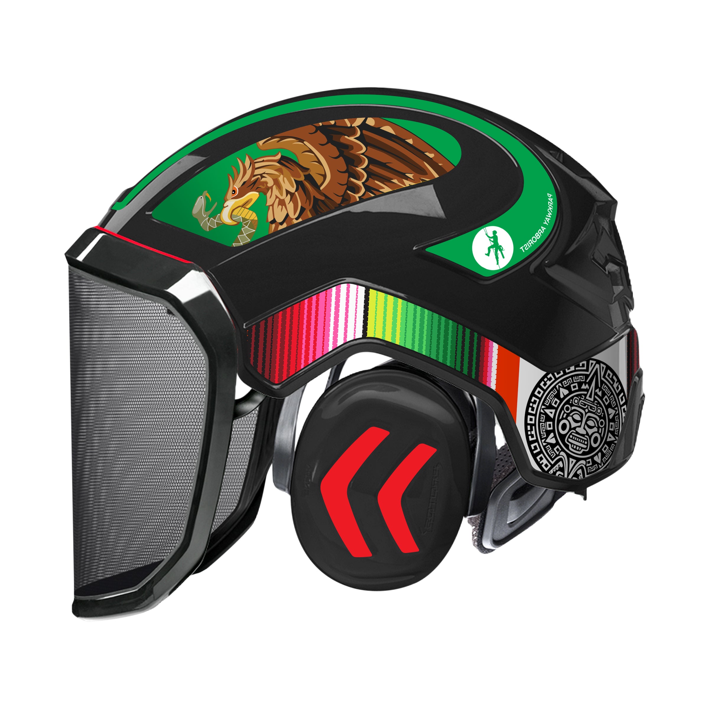 Protos SPECIAL EDITION Mexican Flag 1 Helmet w/ Aztec Calendar Mesh Face Shield