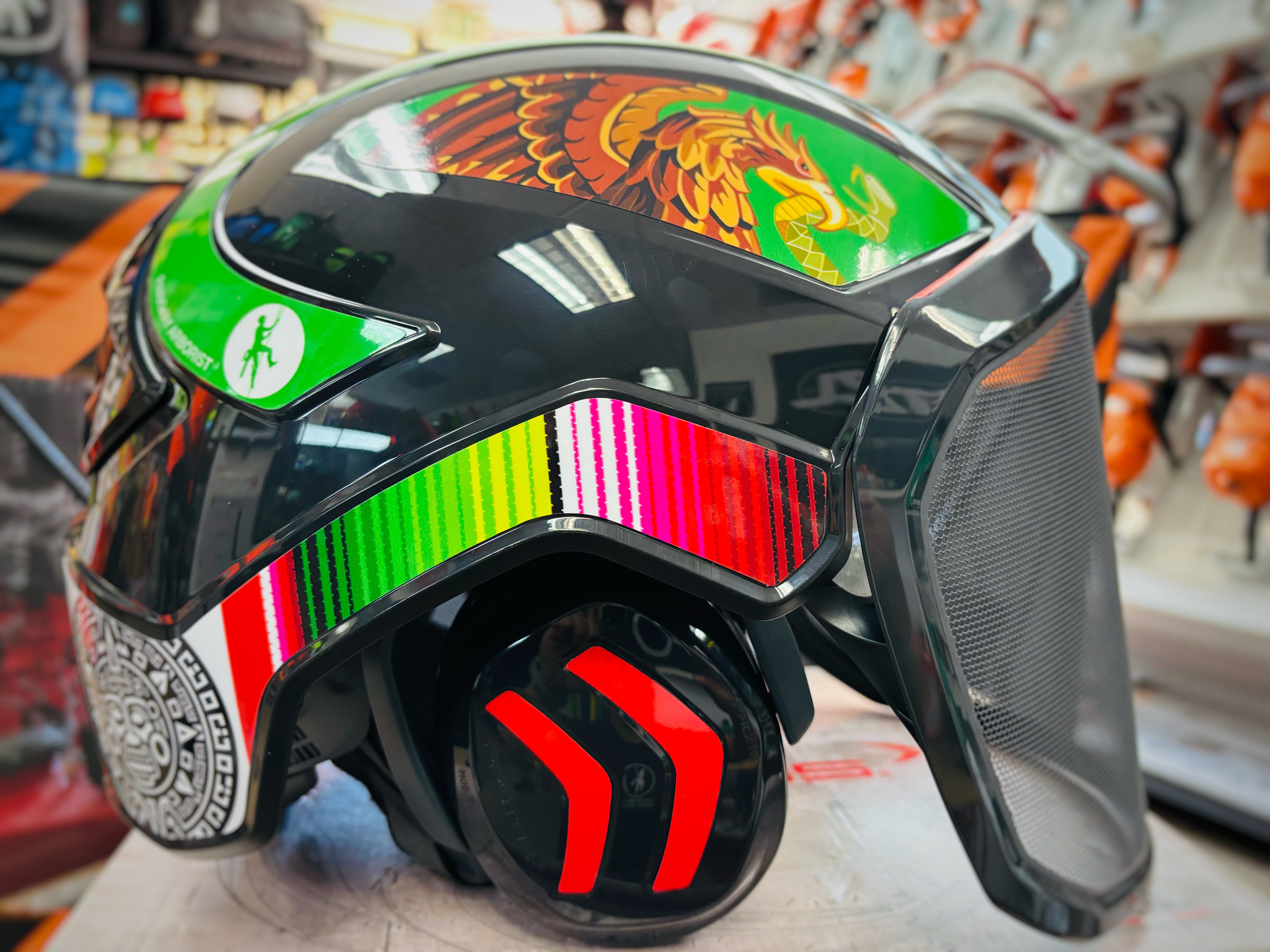 Protos SPECIAL EDITION Mexican Flag 1 Helmet w/ Aztec Calendar Mesh Face Shield