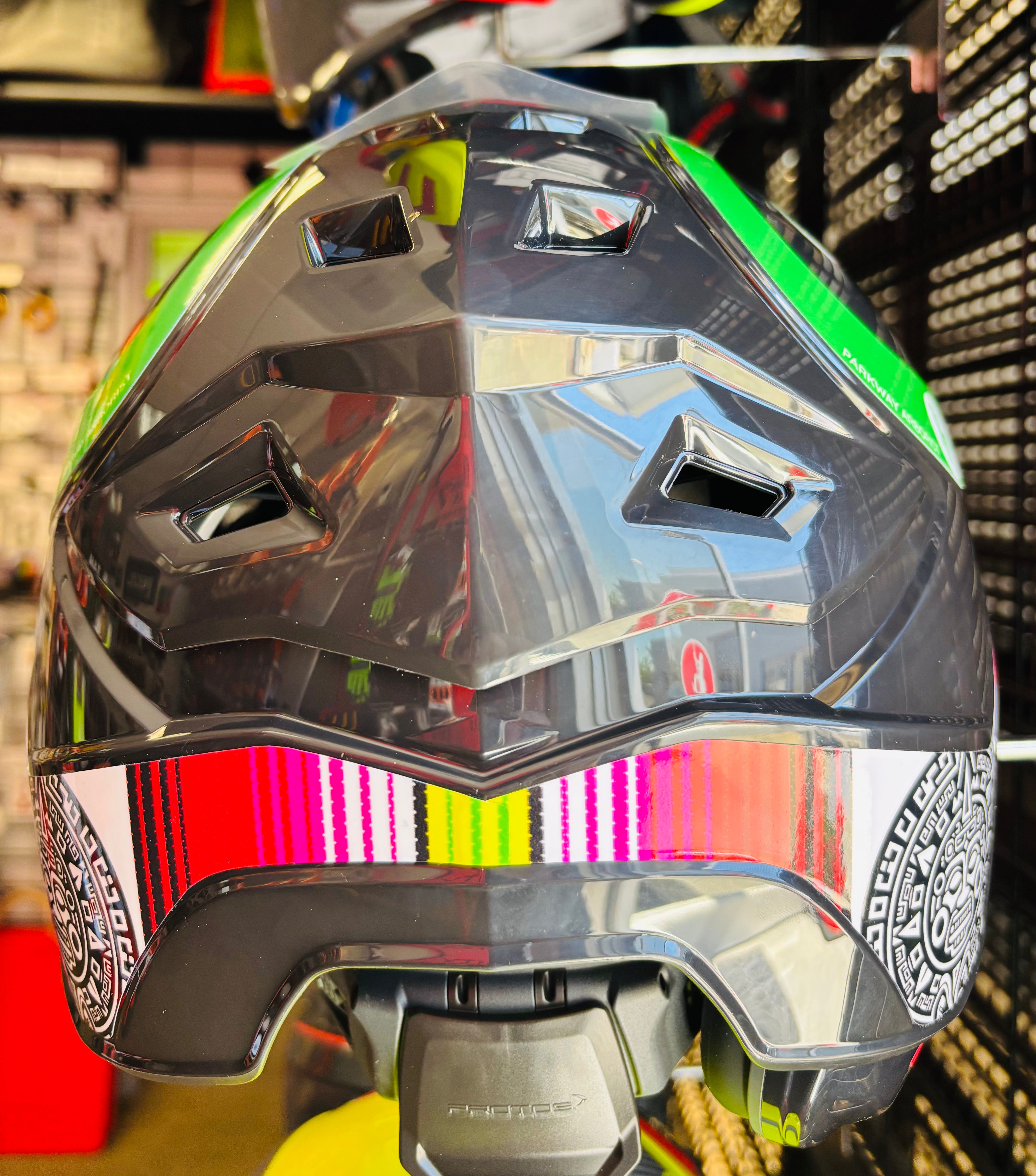 Protos SPECIAL EDITION Mexican Flag 1 Helmet w/ Aztec Calendar Mesh Face Shield