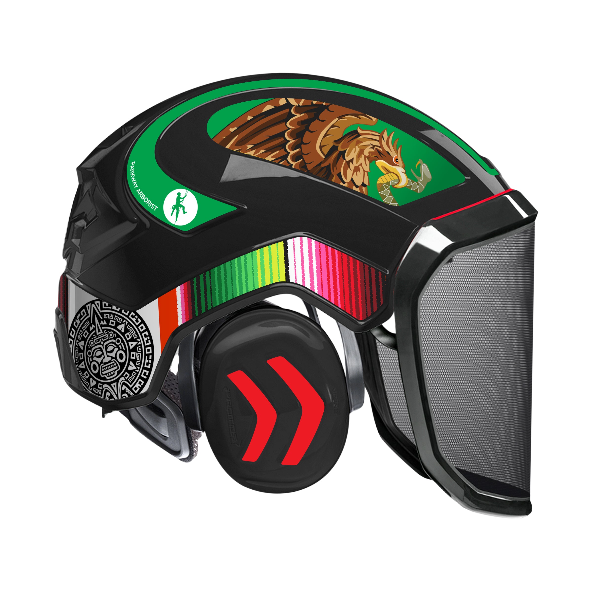 Protos SPECIAL EDITION Mexican Flag 1 Helmet w/ Aztec Calendar Mesh Face Shield