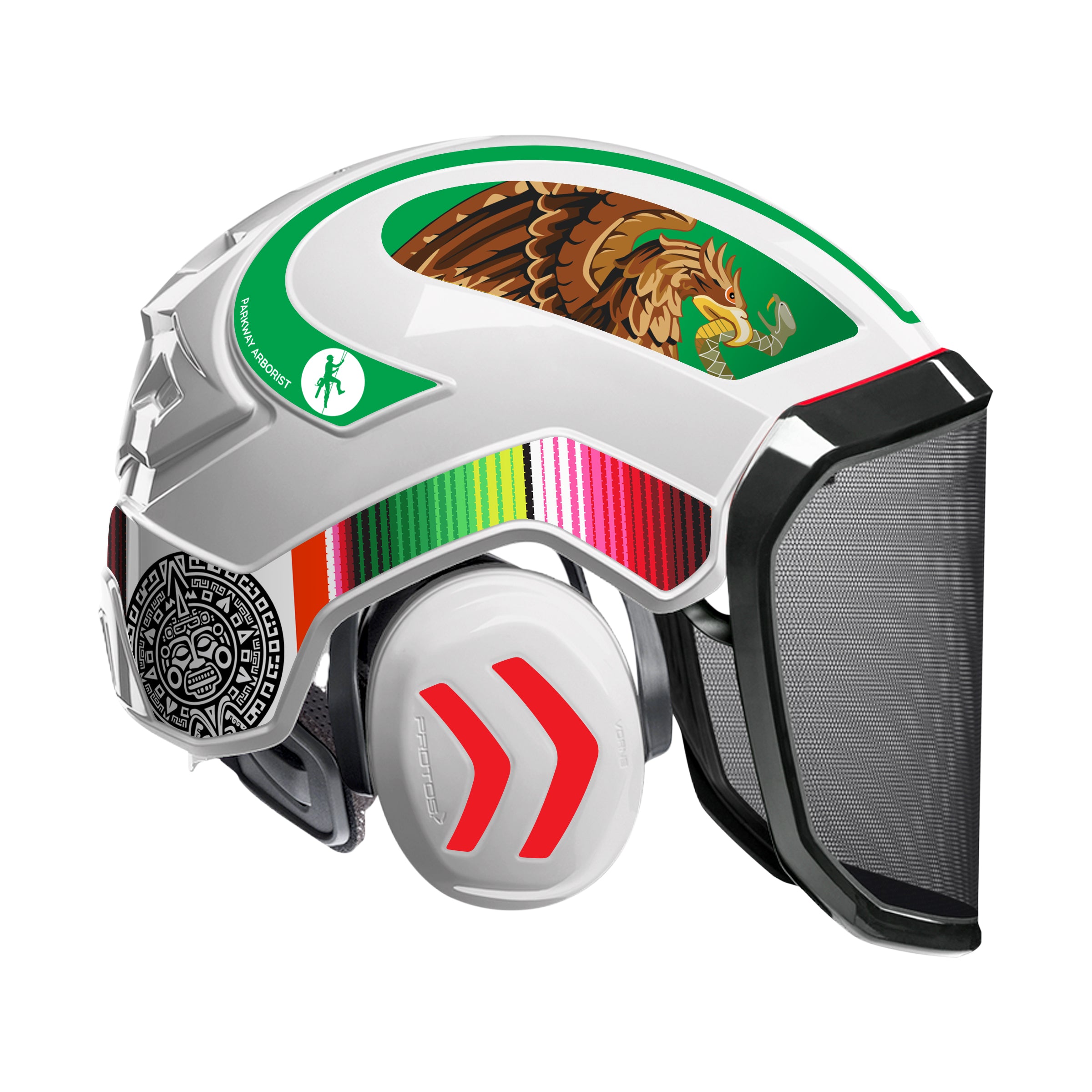 Protos SPECIAL EDITION Mexican Flag 1 Helmet w/ Aztec Calendar Mesh Face Shield