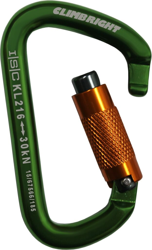 GREEN CLIMB RIGHT BY ISC TRIPLE LOCKING ALUMINUM BIG D CARABINER