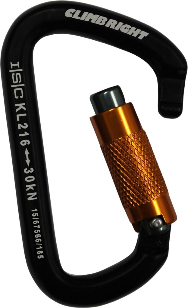 BLACK CLIMB RIGHT BY ISC TRIPLE LOCKING ALUM 85248&9 BIG D CARABINER