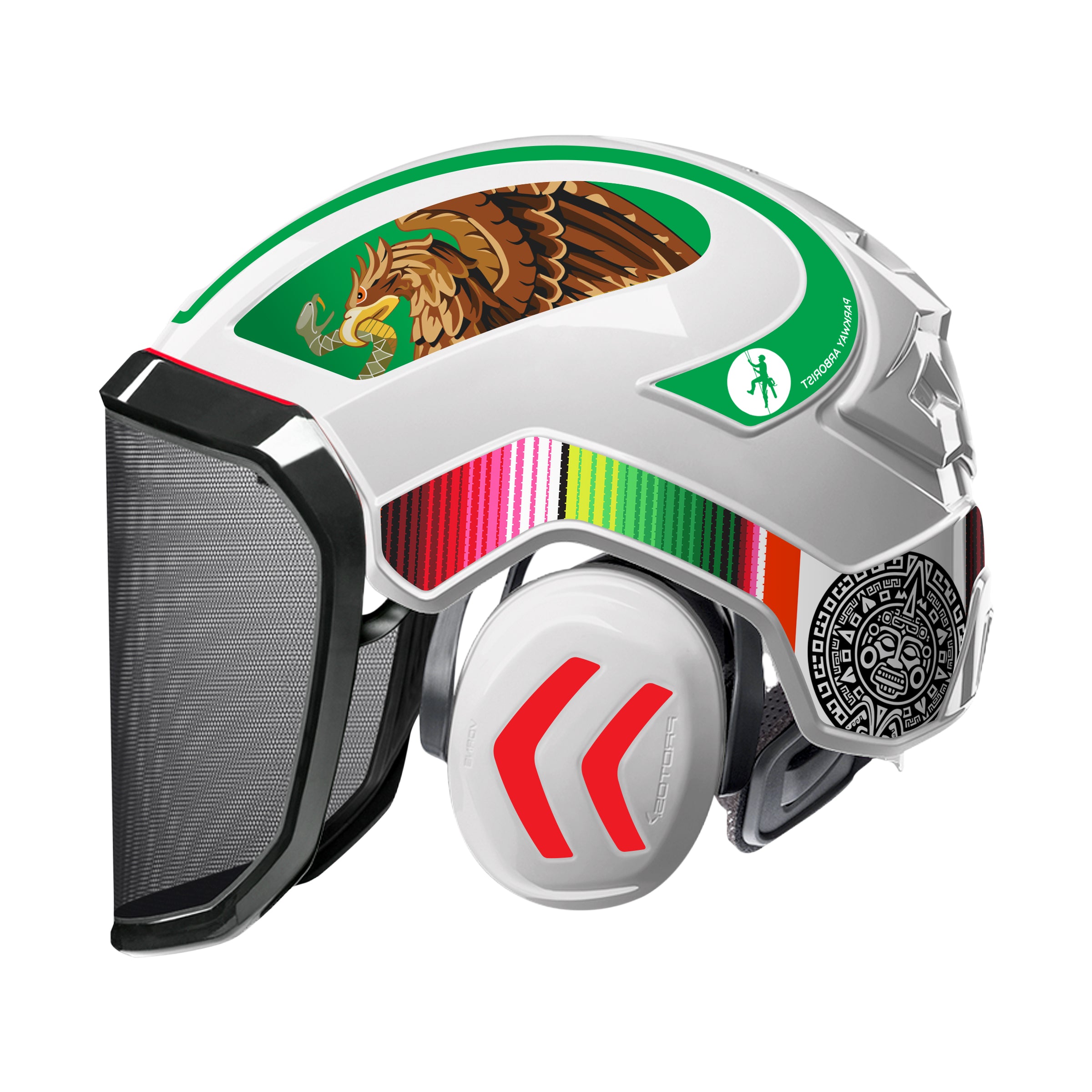 Protos SPECIAL EDITION Mexican Flag 1 Helmet w/ Aztec Calendar Mesh Face Shield